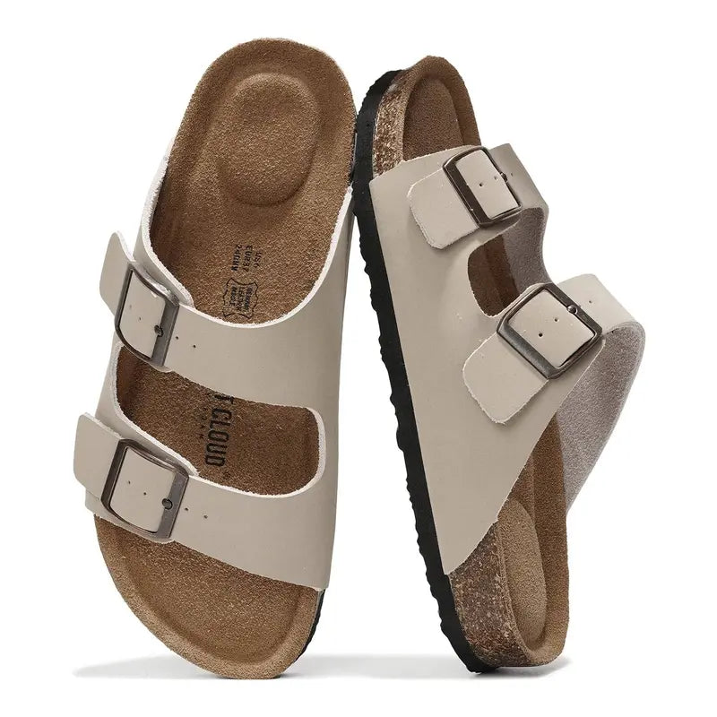 Walk On Clouds: Genuine Leather Memory Foam Cork Sandals