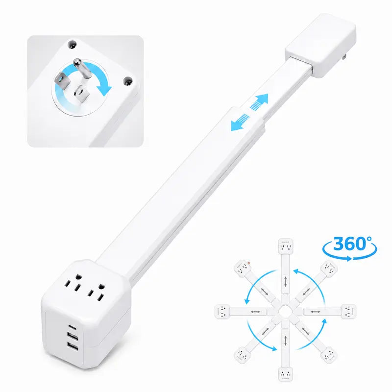 360° Rotating Telescopic Power Outlet Extender with USB Ports