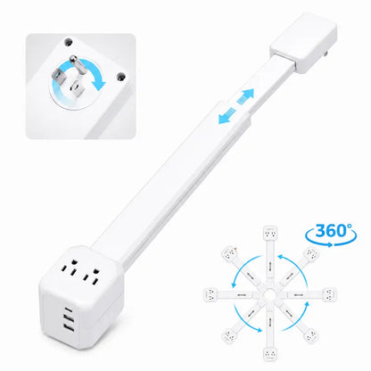 360° Rotating Telescopic Power Outlet Extender with USB Ports