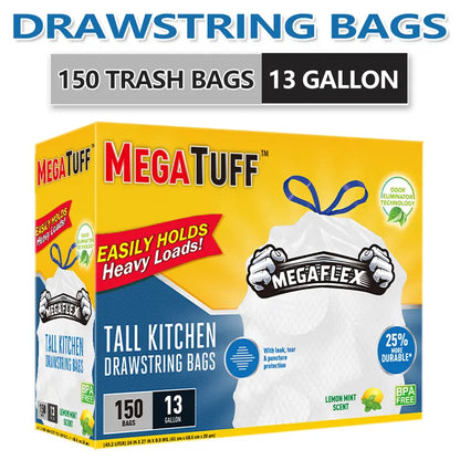 13 Gallon Drawstring Trash Bags With Lemon Mint Scent