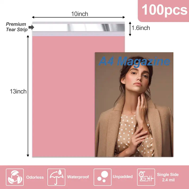 Waterproof Tear-Resistant Pink Poly Mailers Self Sealing