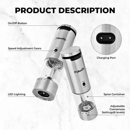 Rechargeable Electric Salt and Pepper Grinder Set