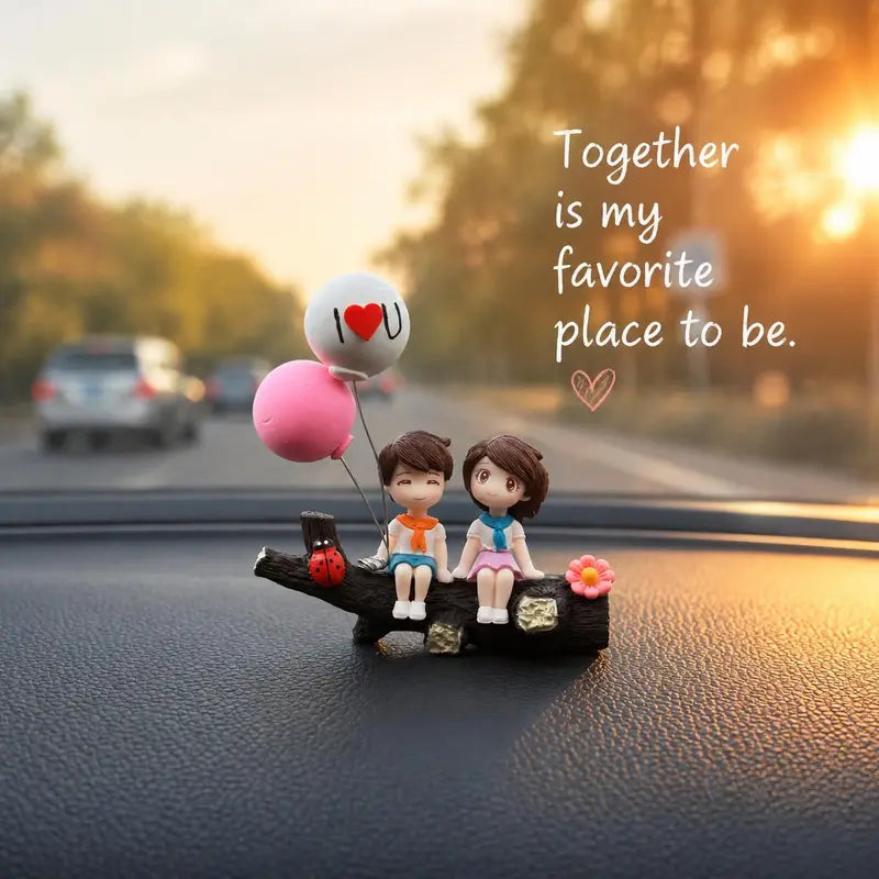 Cute Romantic Cartoon Couple Car Dashboard Ornament Figurine