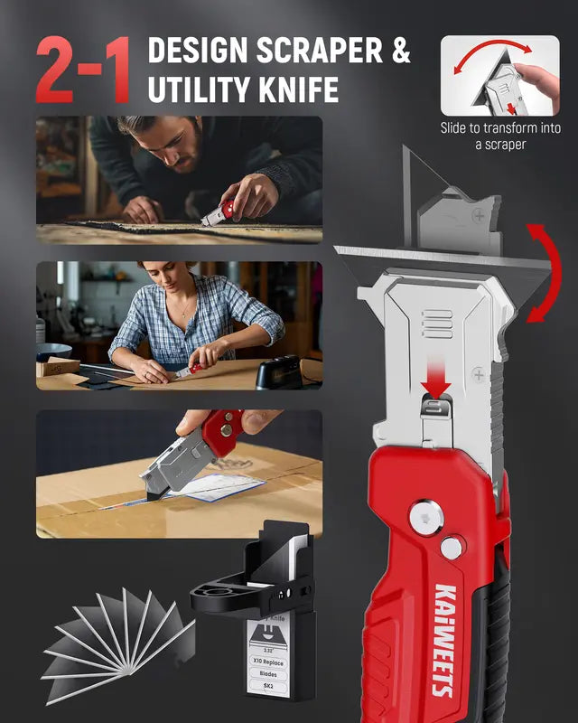 2-in-1 Folding Utility Knife & Razor Blade Scraper Tool