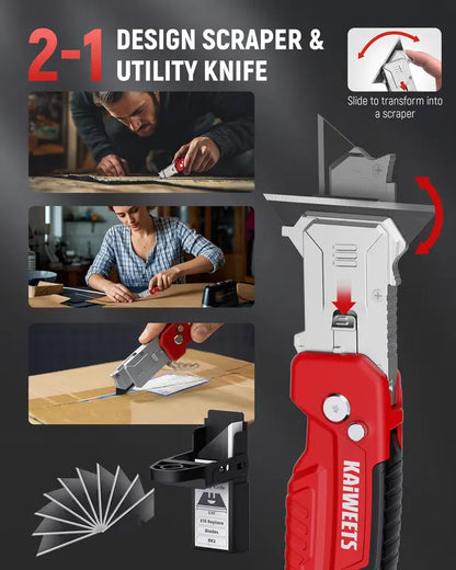 2-in-1 Folding Utility Knife & Razor Blade Scraper Tool