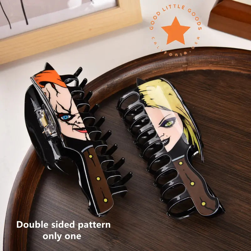 Bold Double-Sided Horror Character Claw Clips for Secure, Non-Slip Daily Styling