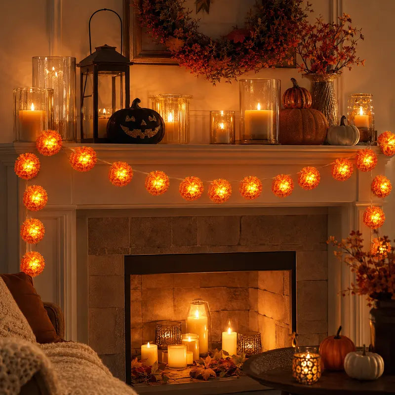 Illuminate Your Festival: Mexican Marigold LED Flower Garland Lights