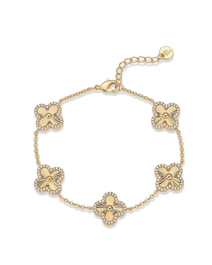 14K Gold Four Leaf Clover Station Bracelet for Women