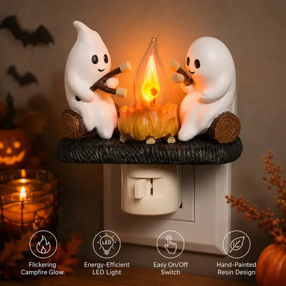 Cute Ghost Campfire Night Light with Flickering Flame