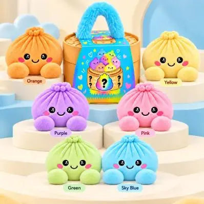 Cute Giant Rainbow Dumpling Plush Squishy With Bamboo Steamer Gift Box
