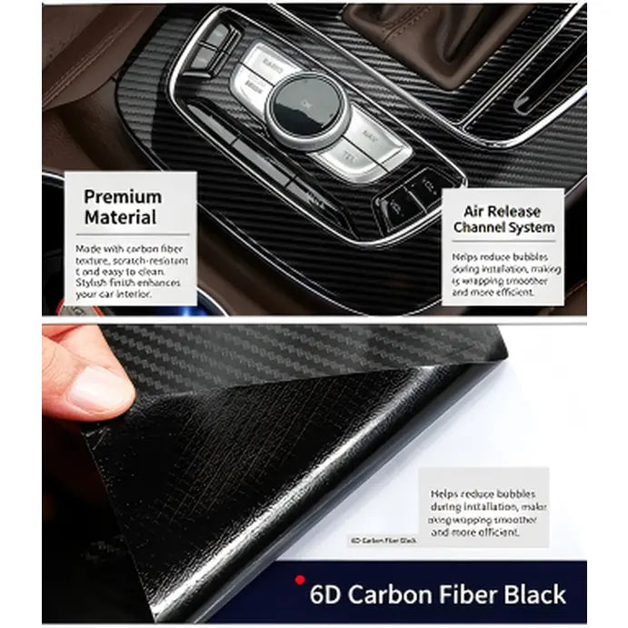 6D Gloss Carbon Fiber Vinyl Wrap Film for Car Interior and Exterior