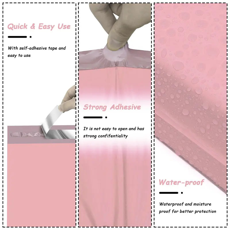Waterproof Tear-Resistant Pink Poly Mailers Self Sealing