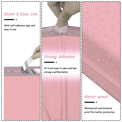 Waterproof Tear-Resistant Pink Poly Mailers Self Sealing