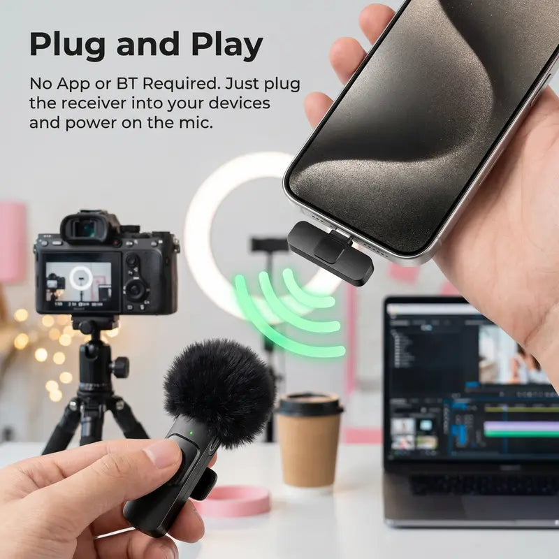 Crystal-Clear Wireless Audio for Every Video – Plug & Play Mini Lavalier Microphone