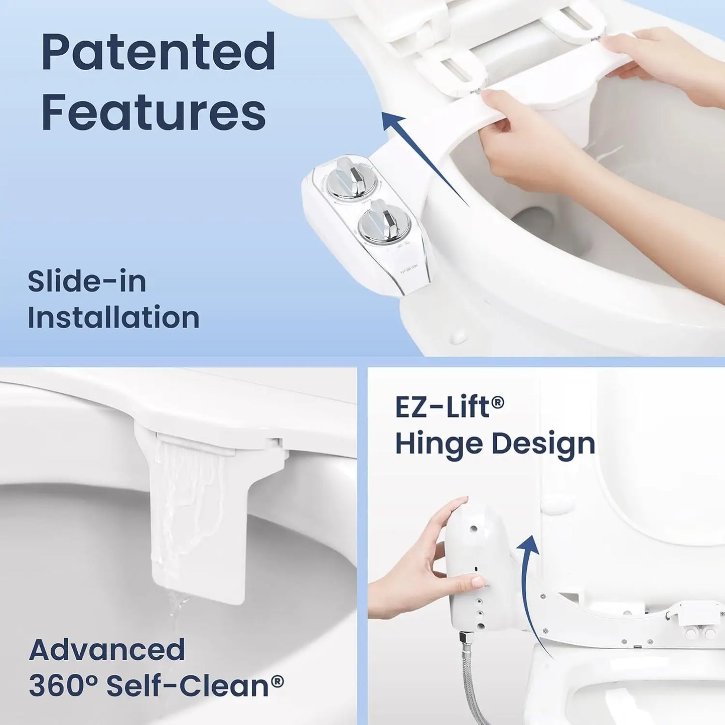 Bidet Toilet Attachment – 360° Self-Cleaning Dual Nozzles For Feminine & Rear Wash