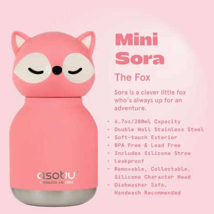 Mini Animal Stainless Steel Water Bottle with Backpack Clip Ring