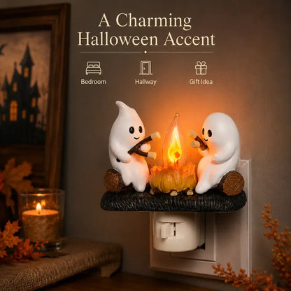 Cute Ghost Campfire Night Light with Flickering Flame