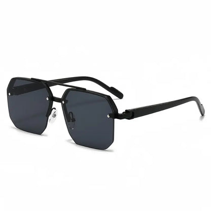Elevate Your Aura: Rimless Geometric Double-Bridge Sunglasses