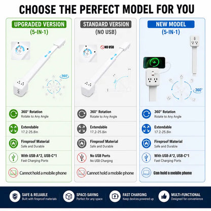 360° Rotating Telescopic Power Outlet Extender with USB Ports