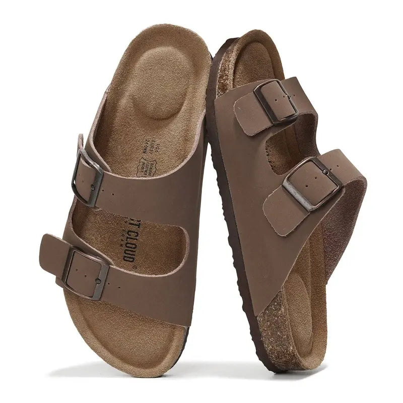 Walk On Clouds: Genuine Leather Memory Foam Cork Sandals
