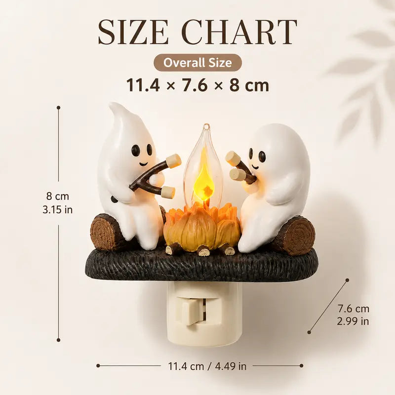 Cute Ghost Campfire Night Light with Flickering Flame