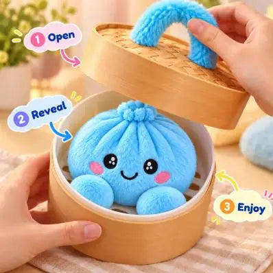 Cute Giant Rainbow Dumpling Plush Squishy With Bamboo Steamer Gift Box