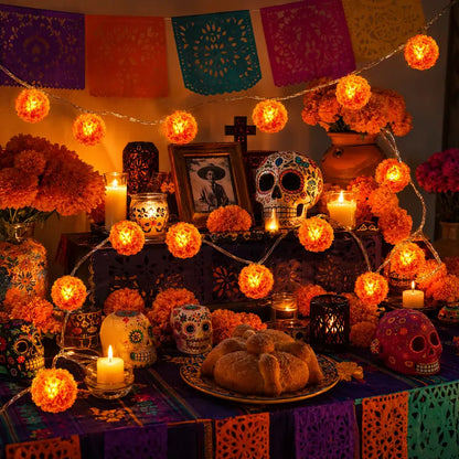 Illuminate Your Festival: Mexican Marigold LED Flower Garland Lights