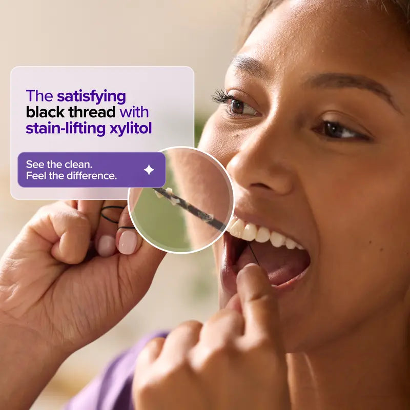 Expanding Black Dental Floss with Watermelon Mint