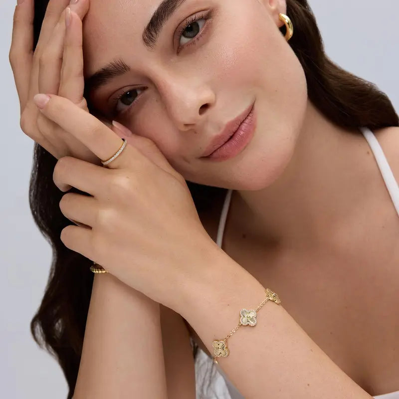 14K Gold Four Leaf Clover Station Bracelet for Women