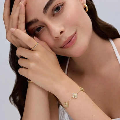 14K Gold Four Leaf Clover Station Bracelet for Women