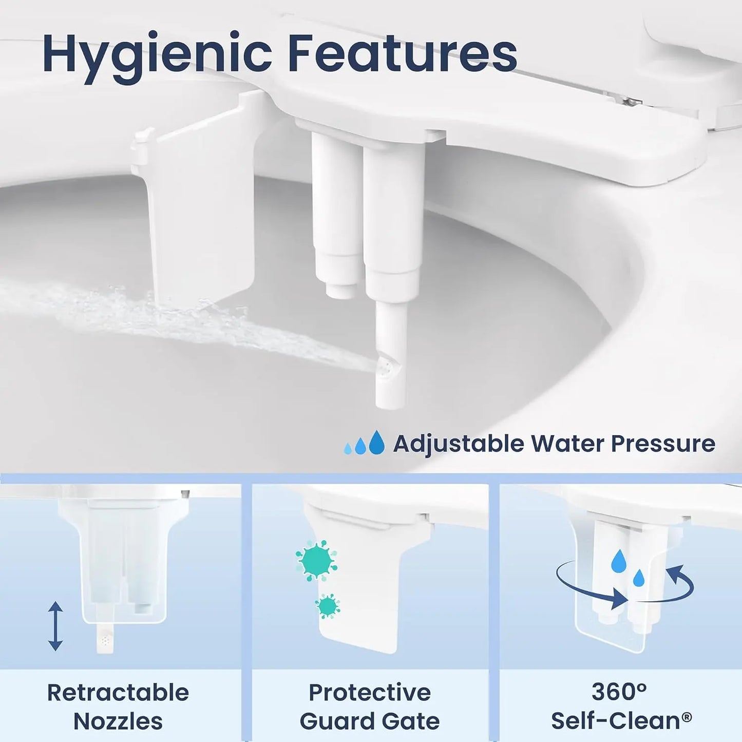 Bidet Toilet Attachment – 360° Self-Cleaning Dual Nozzles For Feminine & Rear Wash