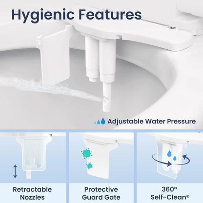 Bidet Toilet Attachment – 360° Self-Cleaning Dual Nozzles For Feminine & Rear Wash