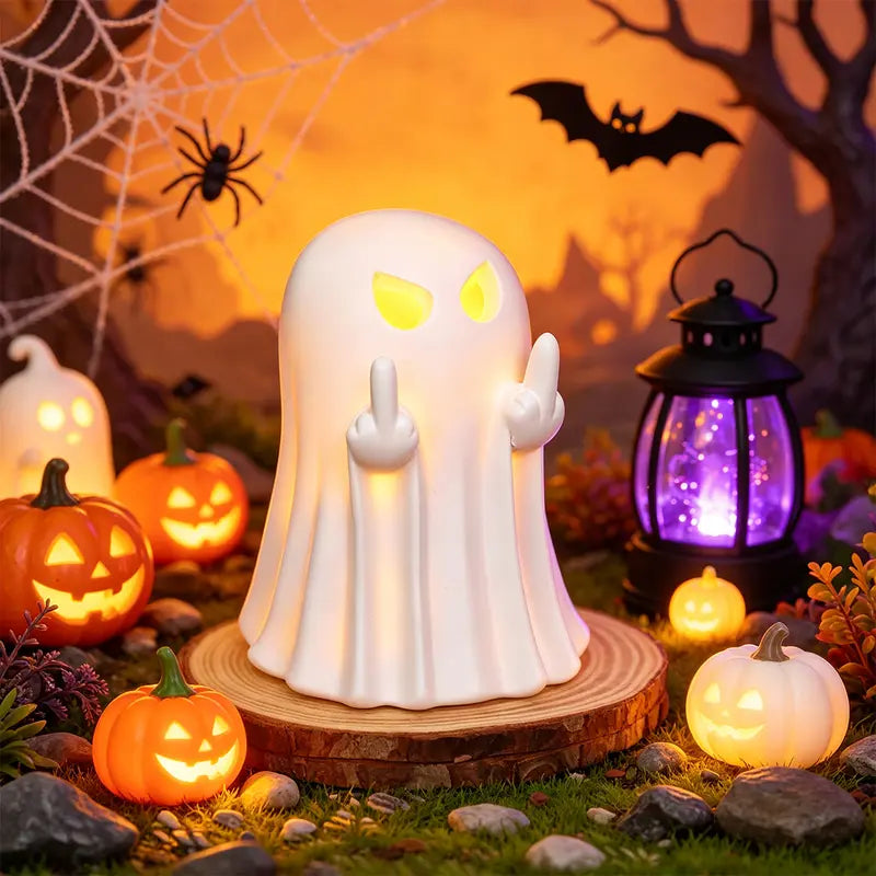 LED Spooky Middle Finger Ghost Figurine Halloween Decor Light