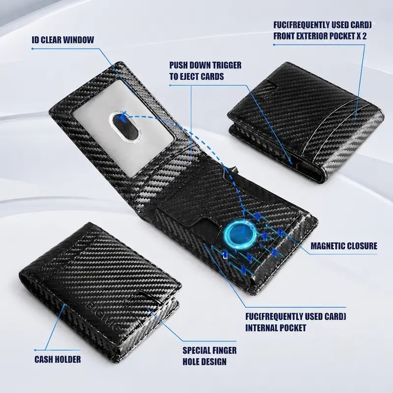 Ultra-Slim RFID Blocking Metal Pop-Up Bifold Wallet for Men