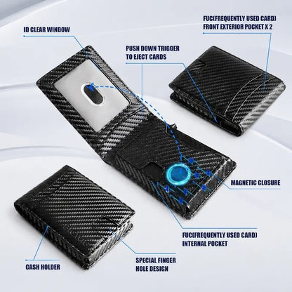 Ultra-Slim RFID Blocking Metal Pop-Up Bifold Wallet for Men