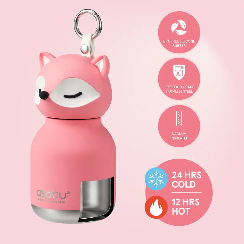 Mini Animal Stainless Steel Water Bottle with Backpack Clip Ring