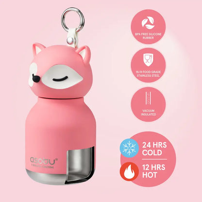 Mini Animal Stainless Steel Water Bottle with Backpack Clip Ring