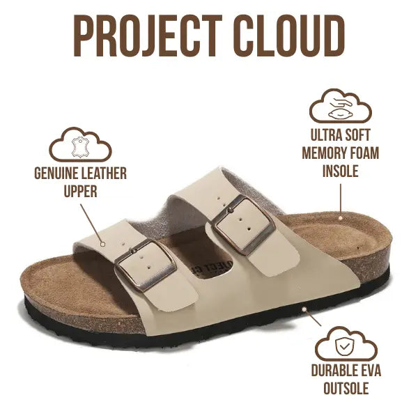 Walk On Clouds: Genuine Leather Memory Foam Cork Sandals