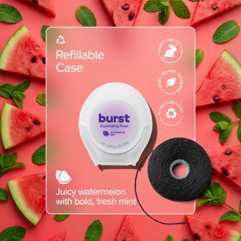 Expanding Black Dental Floss with Watermelon Mint