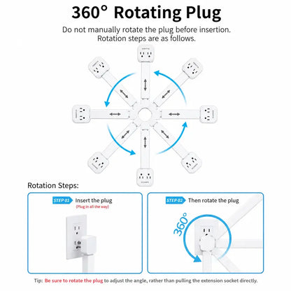 360° Rotating Telescopic Power Outlet Extender with USB Ports