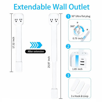 360° Rotating Telescopic Power Outlet Extender with USB Ports