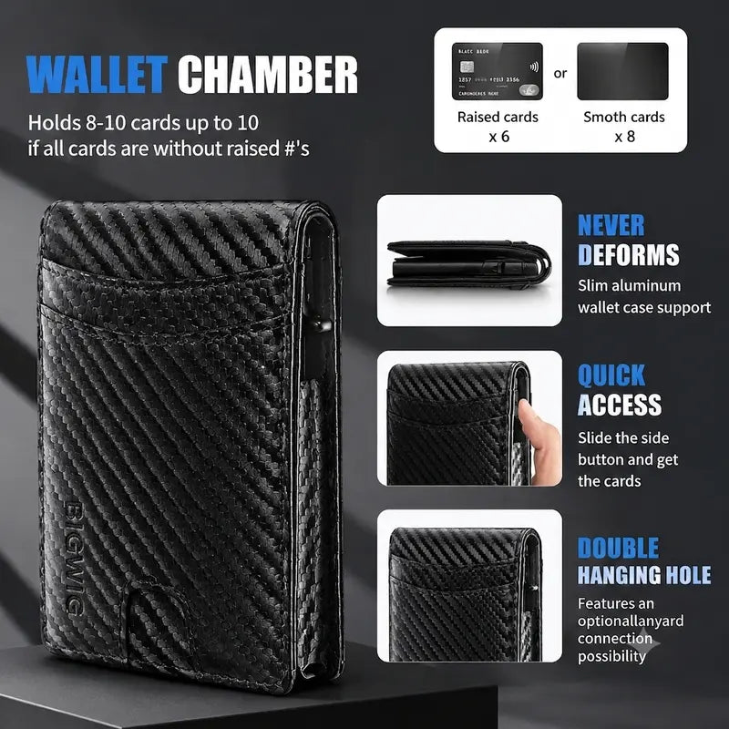 Ultra-Slim RFID Blocking Metal Pop-Up Bifold Wallet for Men