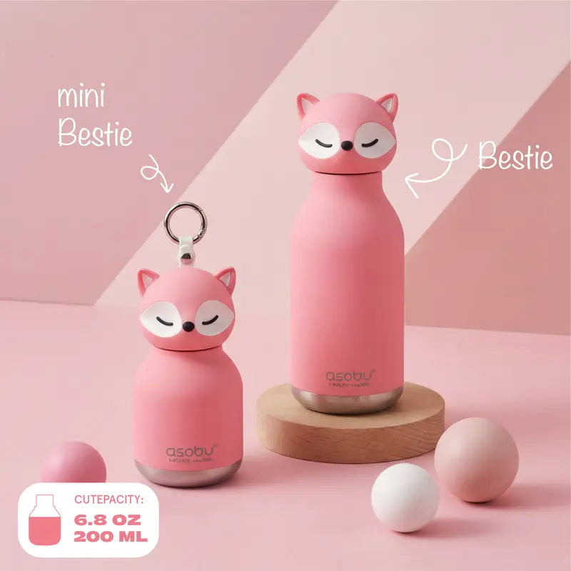 Mini Animal Stainless Steel Water Bottle with Backpack Clip Ring