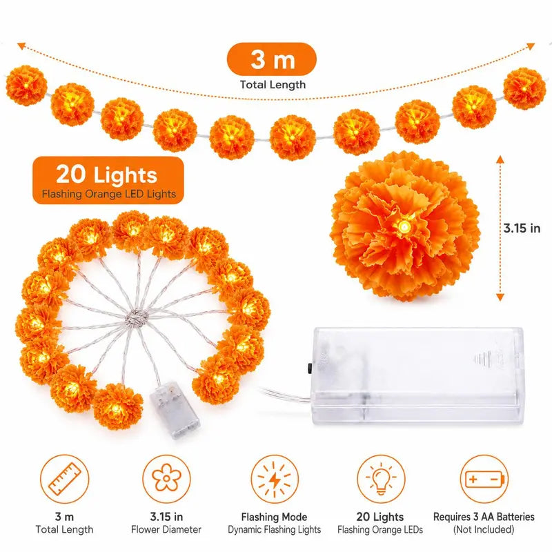 Illuminate Your Festival: Mexican Marigold LED Flower Garland Lights