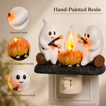 Cute Ghost Campfire Night Light with Flickering Flame