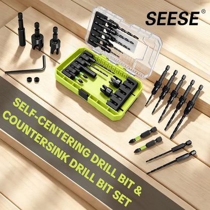 15 Pcs Adjustable Depth Stop Countersink Drill Bit Set with Hex Shank