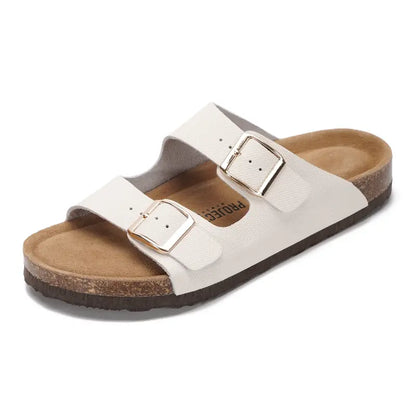 Walk On Clouds: Genuine Leather Memory Foam Cork Sandals