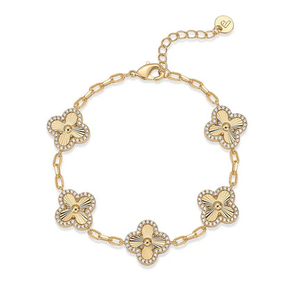14K Gold Four Leaf Clover Station Bracelet for Women