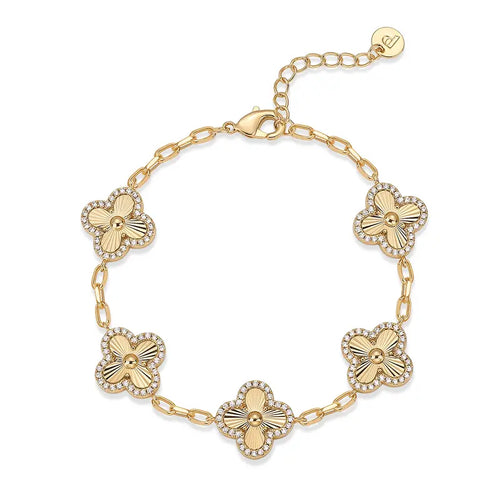 14K Gold Four Leaf Clover Station Bracelet for Women