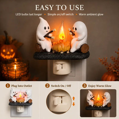 Cute Ghost Campfire Night Light with Flickering Flame